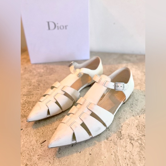 Dior Shoes - Dior Pointed White Sandals w/ Ankle Closure